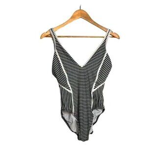 Tommy Hilfiger Striped One Piece Swimsuit Olive White Size 10